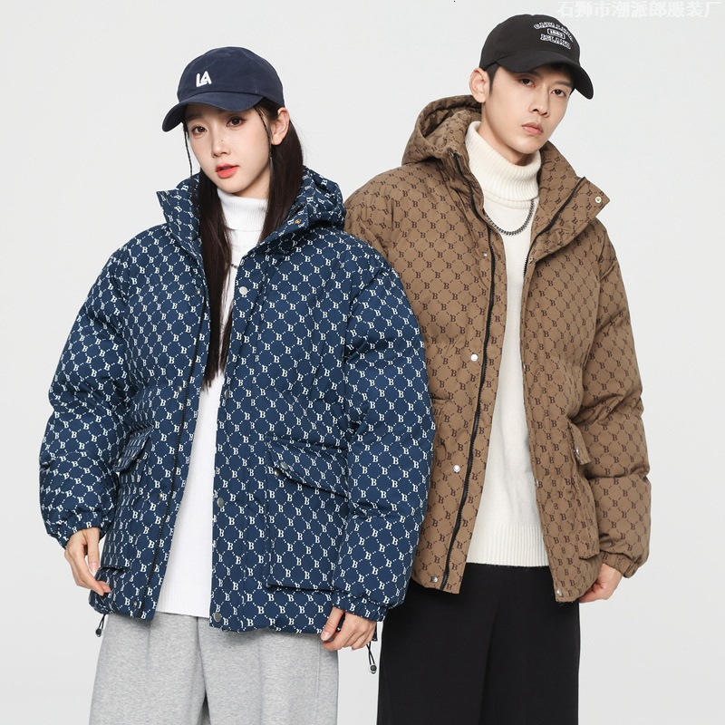2026 Luxe merkontwerperkleding 2025 Populair katoenen jack voor koppels met capuchon, trendy winterjas, verdikte katoenen jas met B-print voor heren