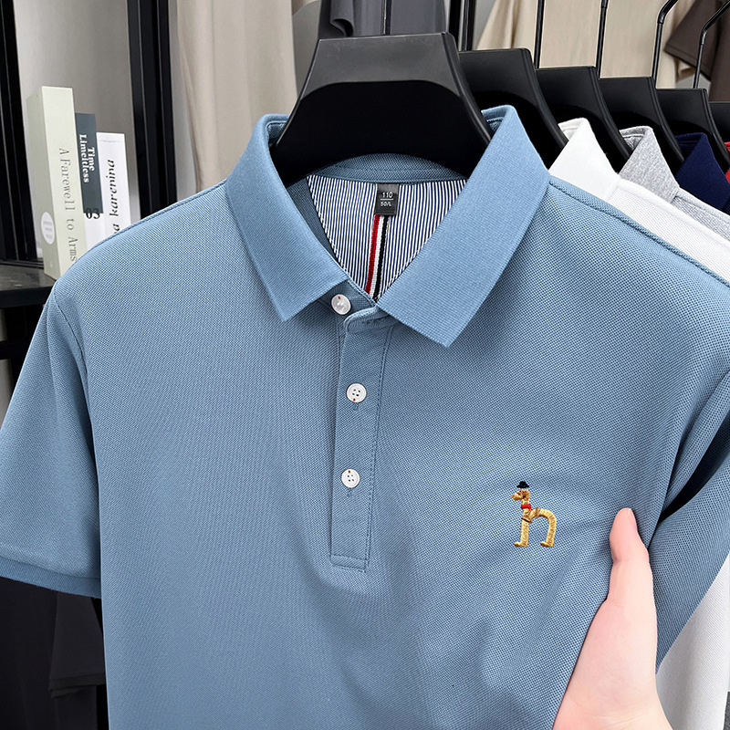 2026 Luxury Brand Designer Clothing Summer New Ice Silk Short-Sleeve Men's T-Shirt With A Turn-Down Collar, Versatile For Business, Cool And St