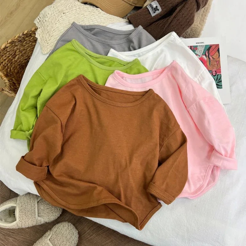 Autumn Boy Girl Baby O-neck Solid Bottoming Shirt Children Simple Casual Long Sleeves T-shirt Kid Cotton Tops Infant Unique Tees 260204 L2605080PJN