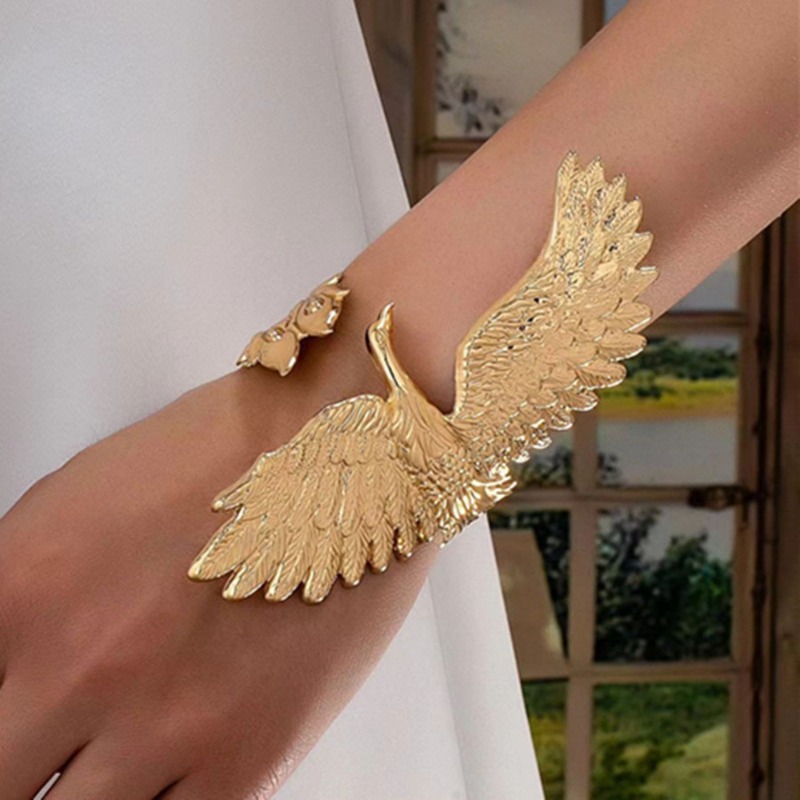 Women's Vintage Phoenix Pattern Open Bangle Adjustable Gold Plated Bracelet Traditional Chinese Auspicious Design Elegant Jewelry Gift For L-image-1103929907