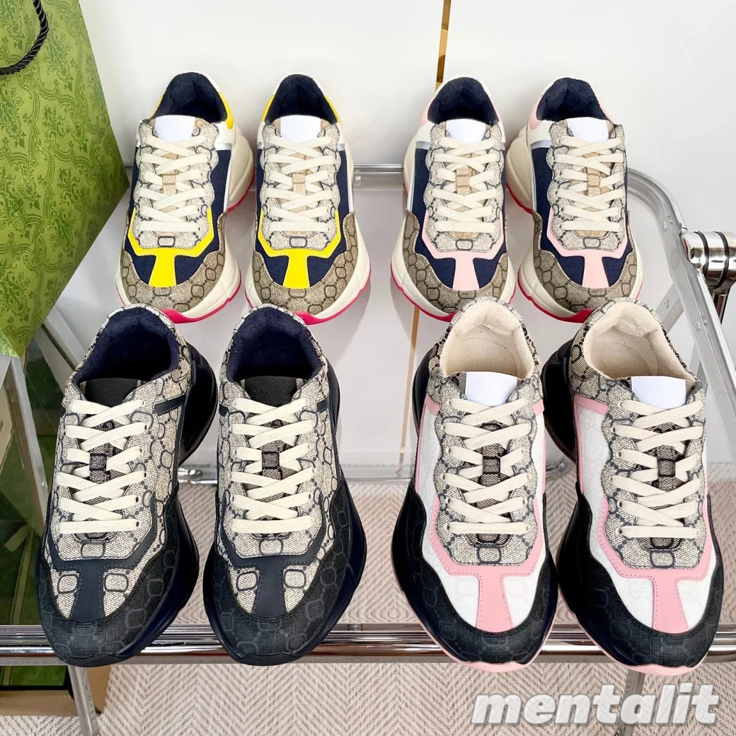 Designer shoes Rhyton Sneakers Chaussures Platform Sneakers Multicolor Beige Womens Men classic shoes Trainers Vintage Ladies casual leather Shoes S