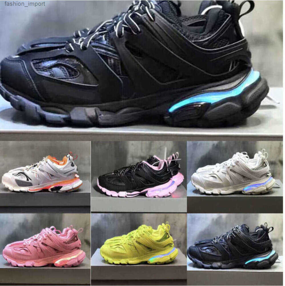 With box Womens Mens designer Casual Shoe Track LED Sneaker Light Grey Blue Gomma leather black pink Trainer Nylon Printed Platform for Men 3 8899es