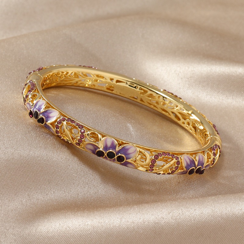 Vintage Ethnic Thin Enamel Bangle For Women Traditional Handmade Oriental Style Bracelet Classic Elegant Jewelry Gift For Daily Wear Festive Occa-image-1103927511