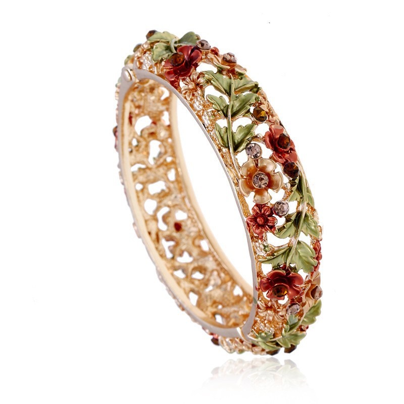 Women's Ethnic Style Handmade Painted Hollow Bangle Vintage Handcrafted Artistic Bracelet Traditional Tribal Design Lightweight Jewelry Gift