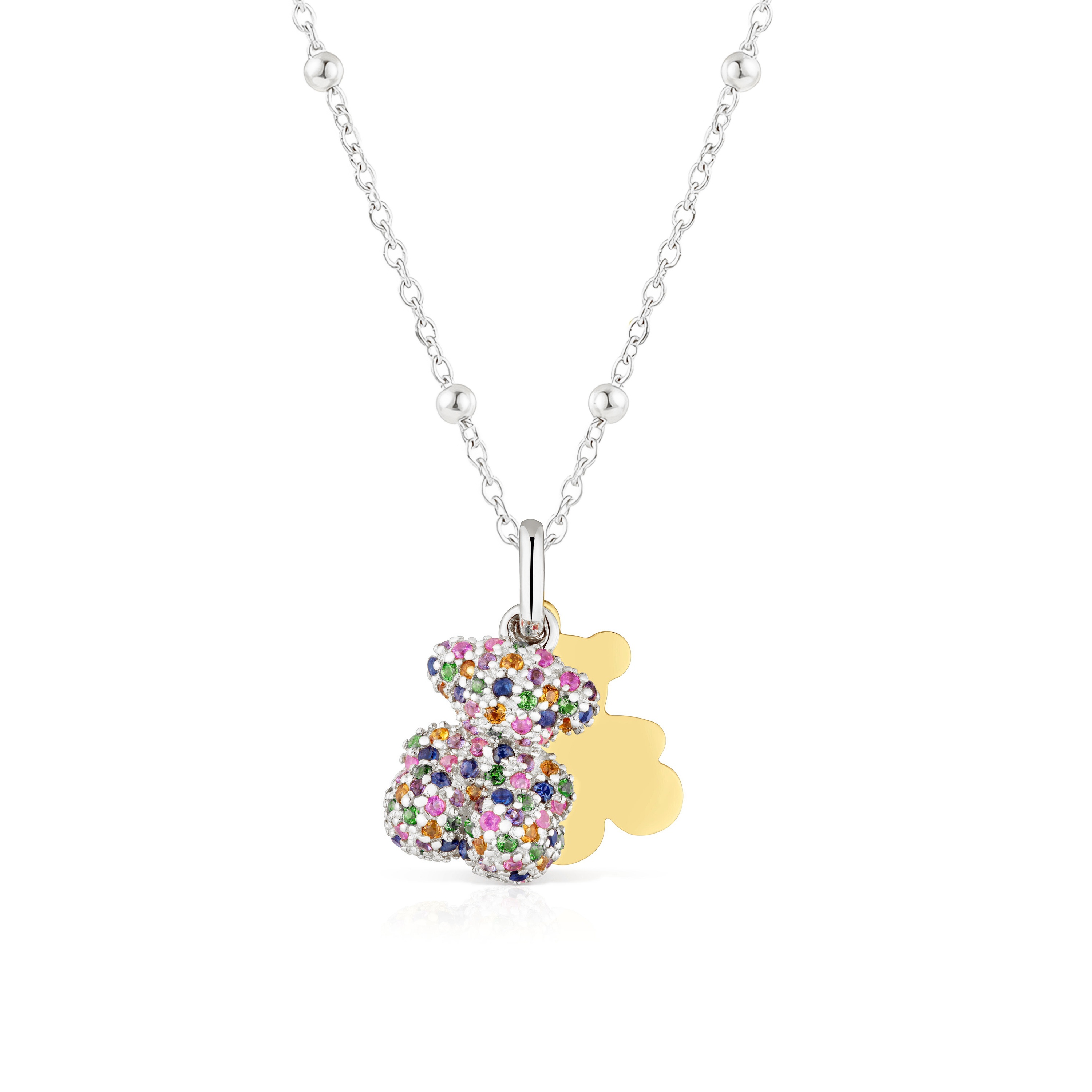 New Arrival Fashion Women Men Silver Rose Gold Stainless Steel Copper Span Bear Round Cartoon Animal Color Zircon Pendant Necklace Jewelry