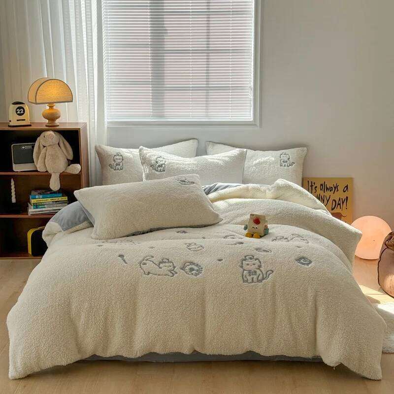 Customizable Milk Four-piece Set Autumn Winter Maternal and Infant Grade Double-sided Fleece Sheet Quilt Cover W260302-image-1096026956