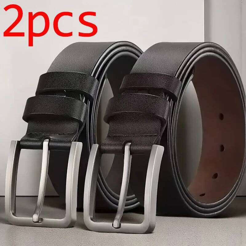 2pcs New Retro Men's Needle Belt,Casual Business Fashionable Belt,Alloy Buckle Real Belt Body, Paired With Jeans And Suit XJ260303