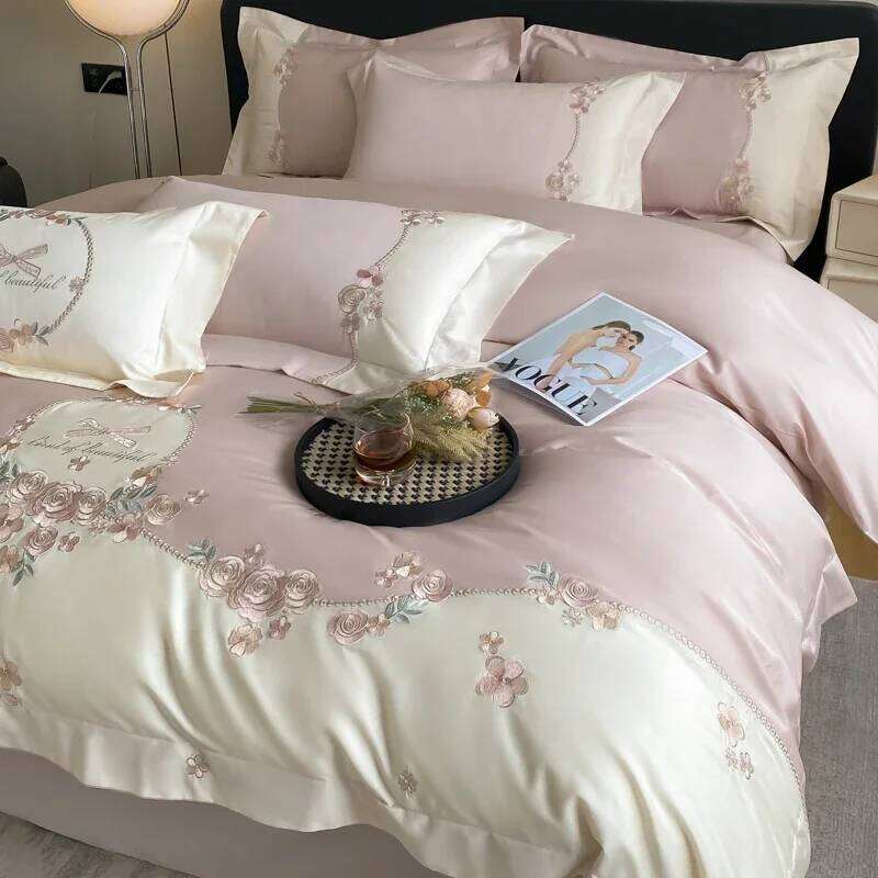 4pcs/Set Class A Grade High-end 200s Long-staple Pure Cotton Embroidery Quilt Covers Pillowcases Sheet Bedding Set C260304-image-1096236260