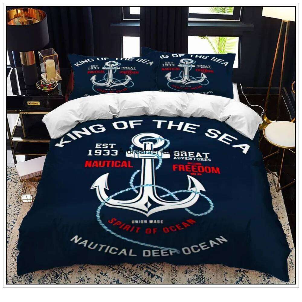 Anchor Bedding Set Ocean Style Quilt Single Double Textile With Pillowcase For Kids Boy Home Decor Soft Duvet Cover C260304-image-1096240432