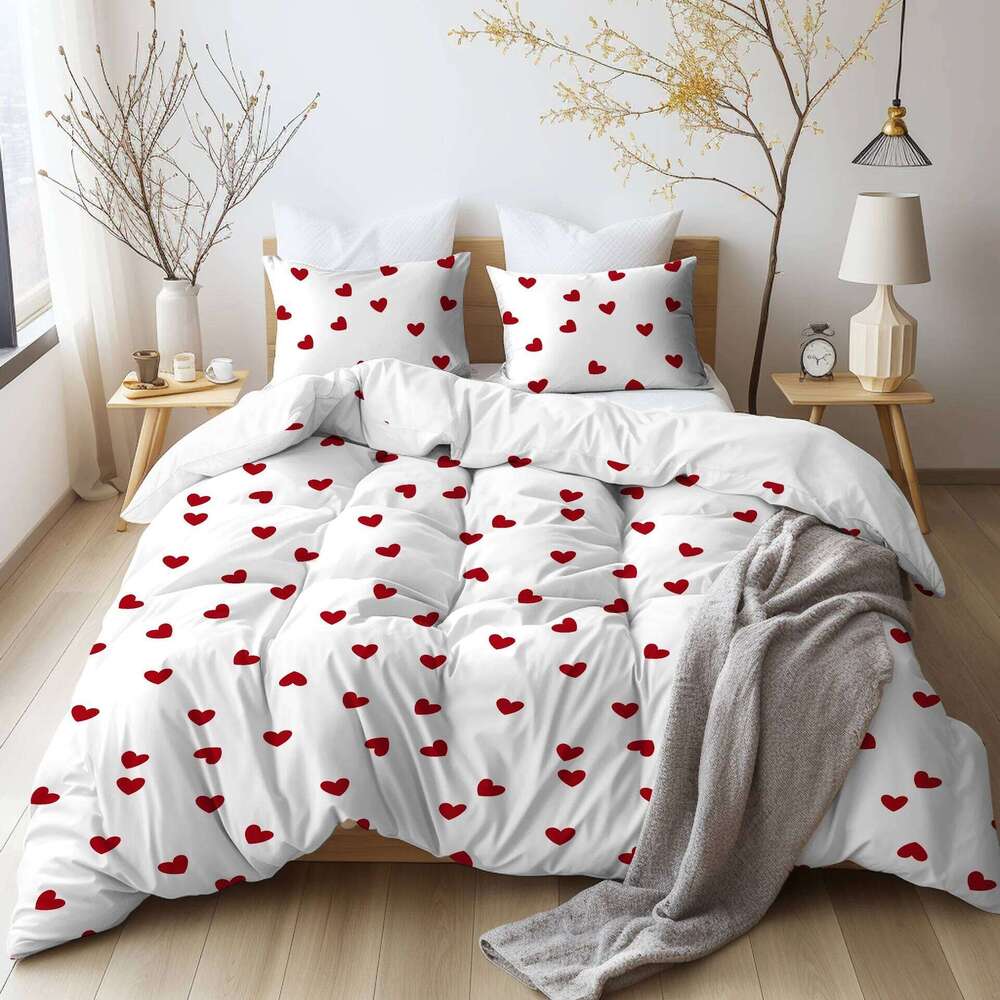 Simple Heart Duvet Cover Pillowcase Nordic Style Valentine's Day Couple Gift Boys Girls Custom Made Bedding Set No Bed Sheet C260304-image-1096244706