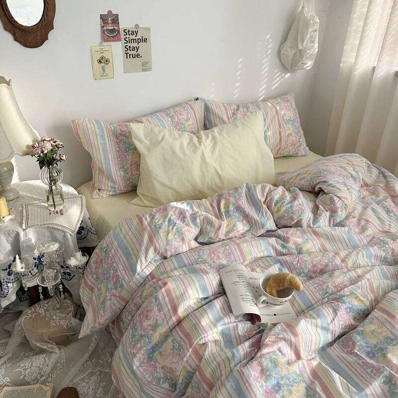 Floral Style Duvet Pure Cotton Bed Girls Soft Comforter Covers with Pillowcase King Size Quilt Cover Set C260304-image-1096239698