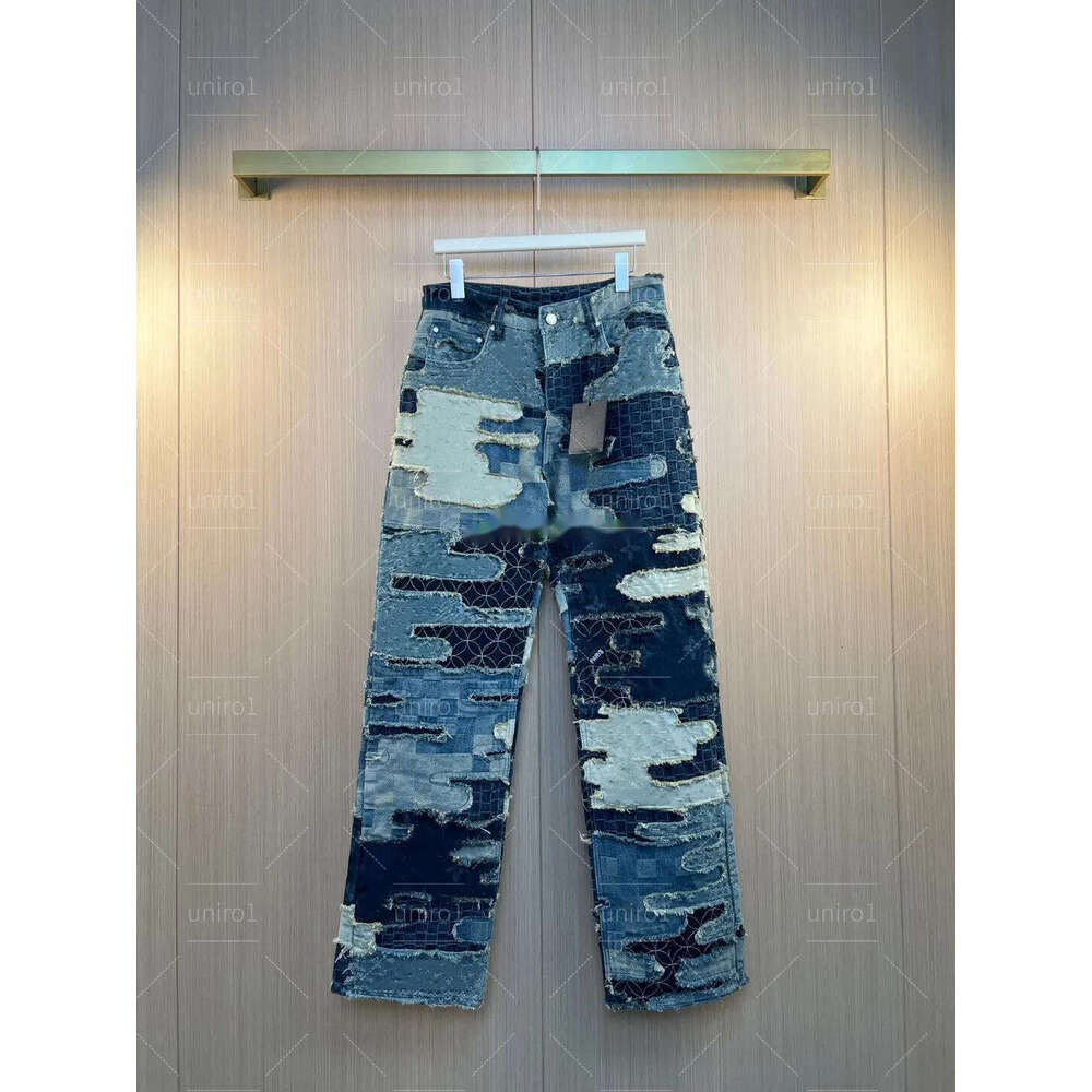 Mens Trousers Purples Denim Designer Jeans Men Pants Biker Jean Slim Fit Motorcycle ClothingJacquard heavy duty splicing damages jeans 8252
