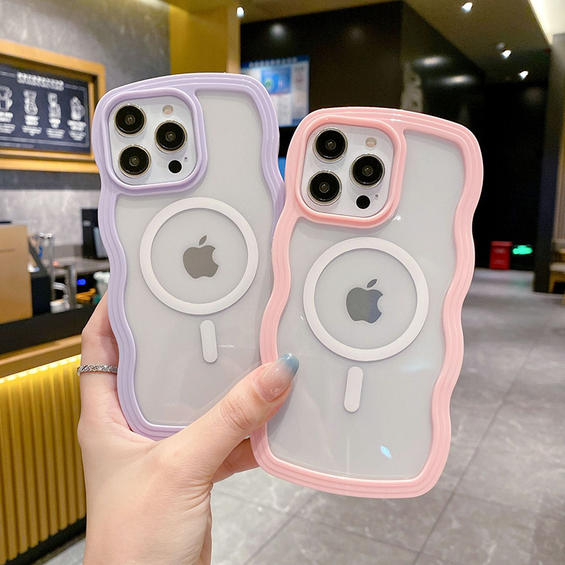 Wave Border Magnetic Phone Case For Iphone 16 15 14 13 12 11 Pro Max Plus 16Pro Transparent Back 16Promax 14Promax Phone Case 15Promax Cover Soft