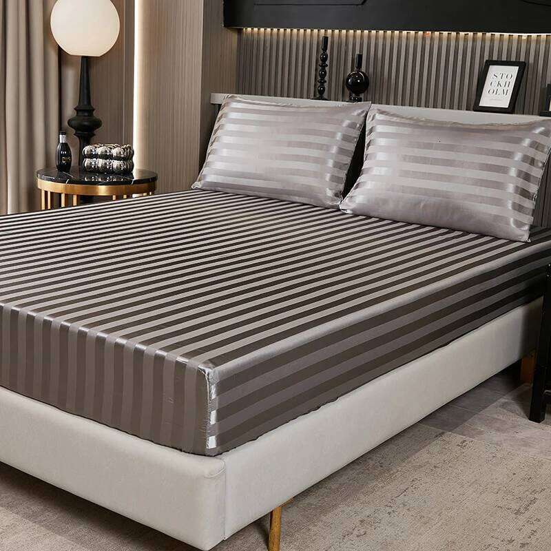 Satin Striped Bed Sheet Silk Soft Mattress Cover With Pillowcase Comfortable And Elegant Bedding C260304-image-1096243514