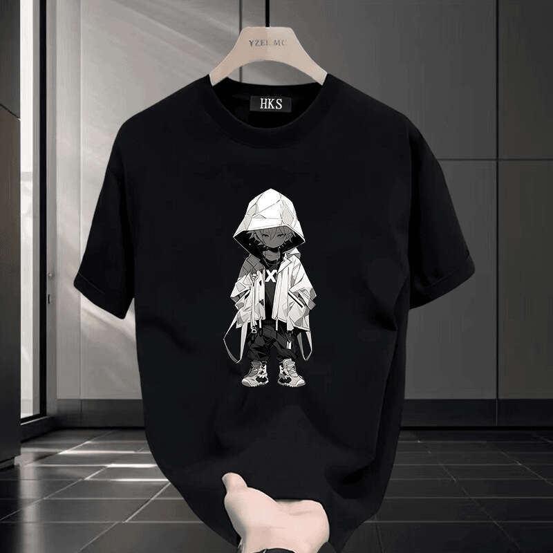 2026 Summer Men's American High Street Style Short-Sleeve Loose-Fit Round-Neck Printed T-Shirt