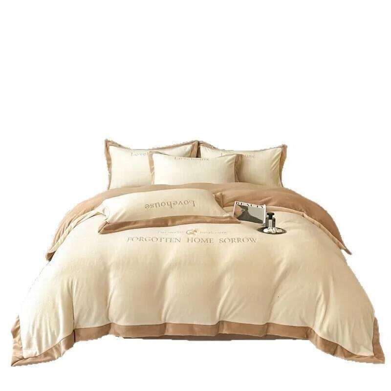 Milk thickened warm four-piece set embroidered corner double-sided fleece bed sheet quilt cover bedding C260304-image-1096236294