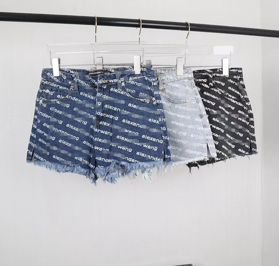 Designer Womens Denim Shorts Full Printed Letters Fringed Edges High Waist Luxury Fashion Casual Streetwear Hot Shorts