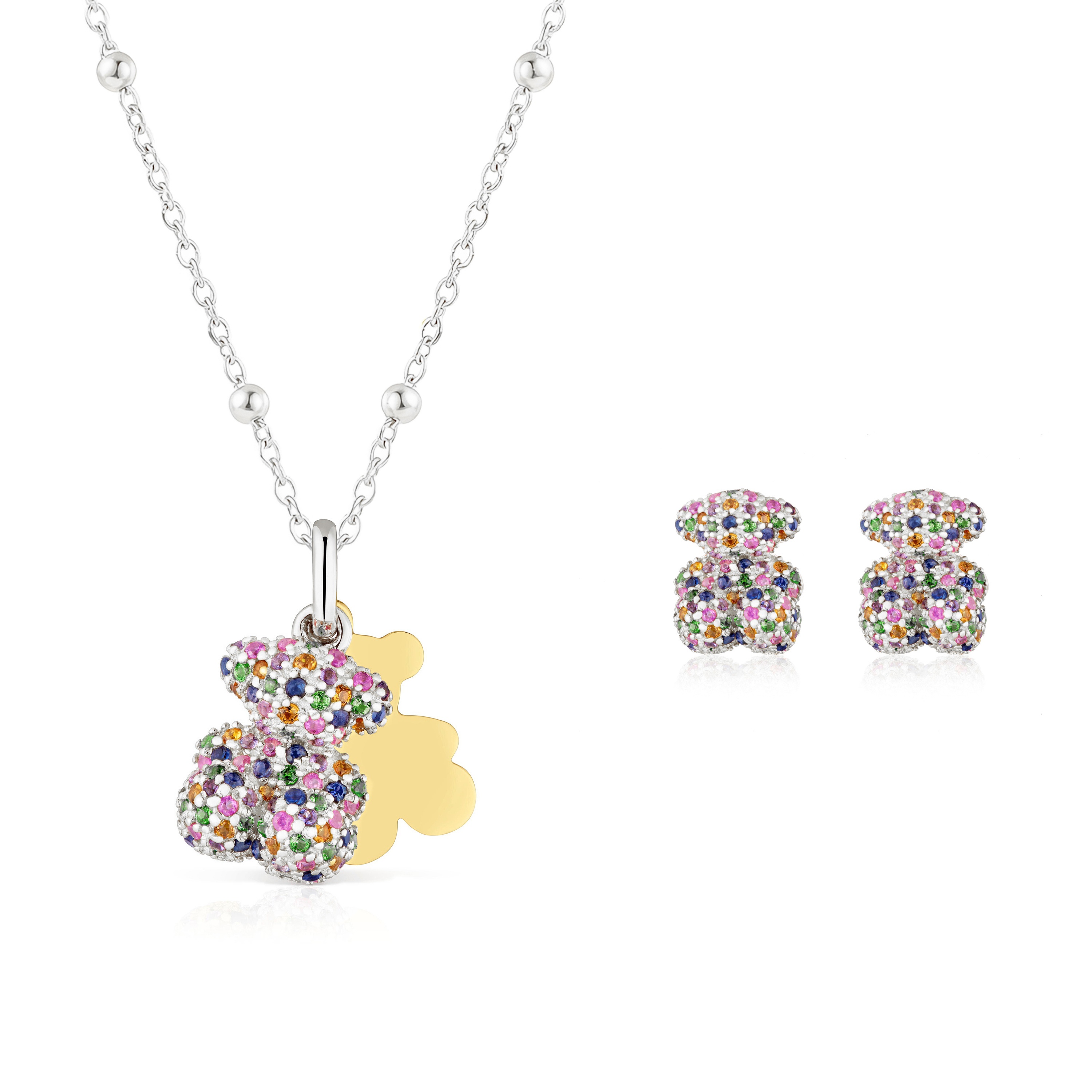 New Fashion Women Girls Silver Rose Gold Stainless Steel Copper Span Bear Cartoon Animal White Color Zircon Pendant Earrings Jewelry-image-1096207623