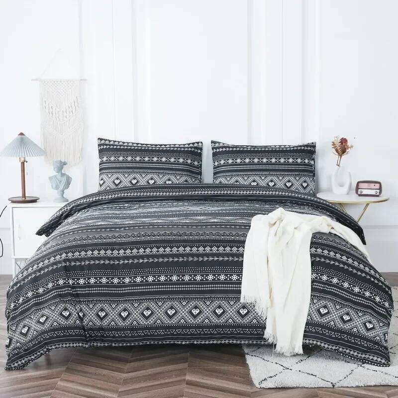 Bohon Paisley Duvet Cover Set Black White Print 3pcs Polyester Luxury Pillow Case Queen and King Size Bedding Sets C260304-image-1096244889