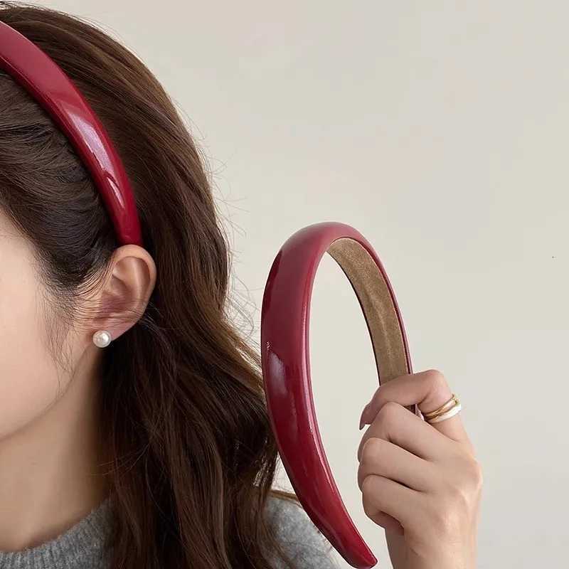 Vintage Red Headband Female Autumn Winter Leather Premium Headband High Cranial Crown Hair Accessories H260304-image-1096241235