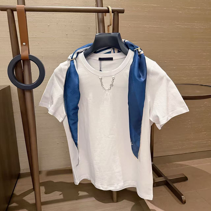 High quality new women's summer set custom scarf short sleeved T-shirt+custom floral belt pleated skirt set