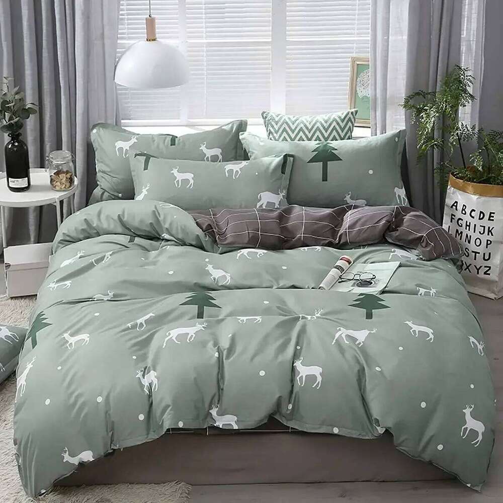 Duvet Sage Green Queen Size Christmas Cartoon Elk Deer Tree Bedding Set Soft Microfiber Comforter Cover for Girls Boys C260304-image-1096239901
