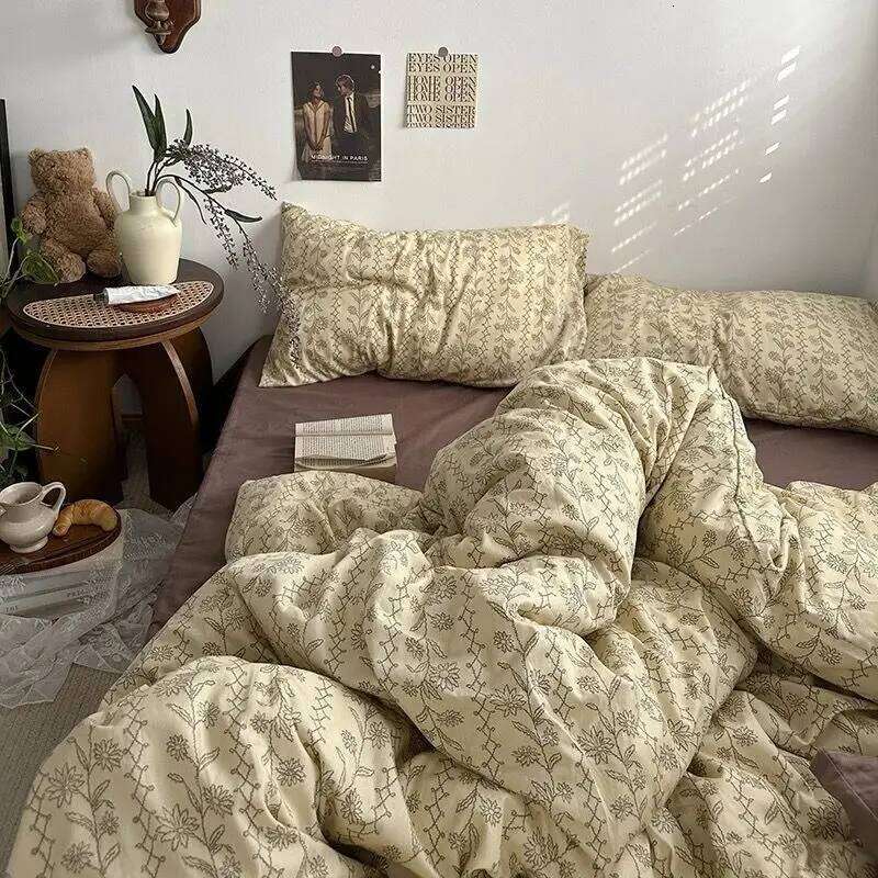 Vintage Floral Bedding Set Ins Single Double Size Duvet Cover No Filler Flat Sheet Pillowcase Soft Girls Home Bed Linens C260304-image-1096246351
