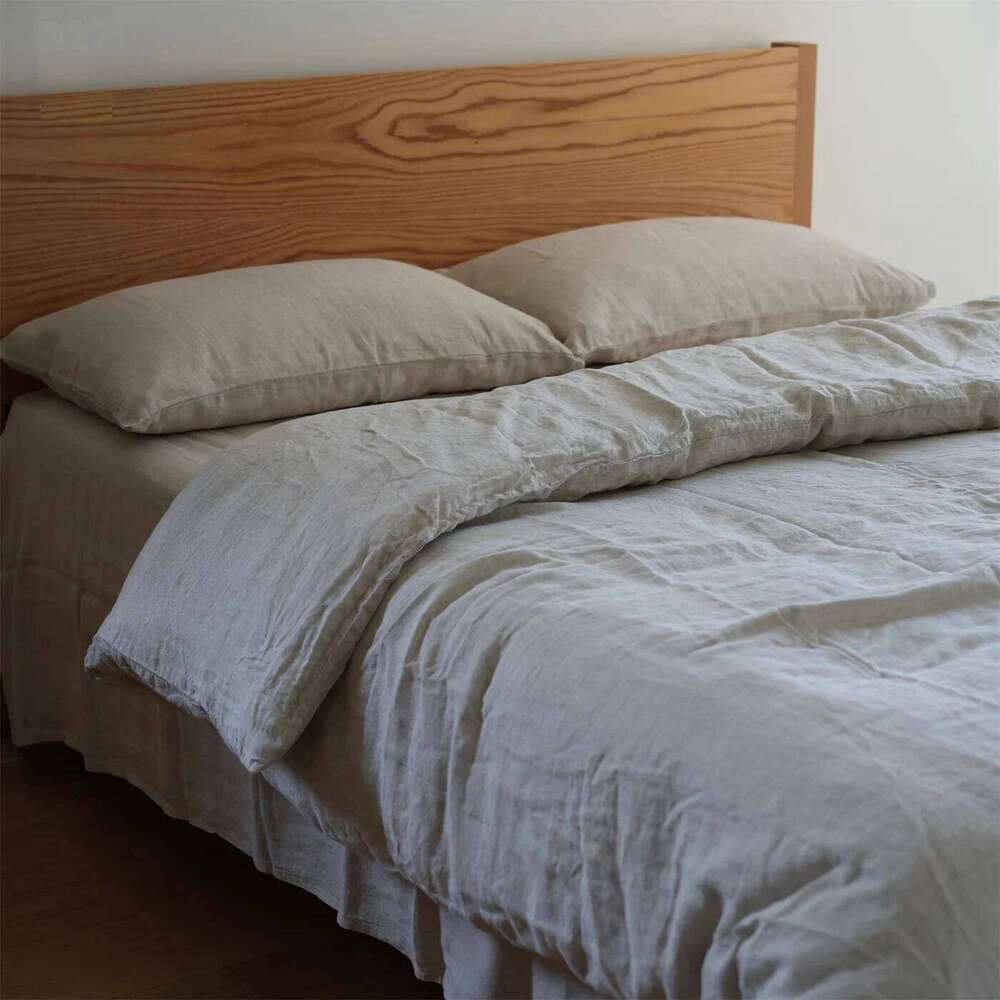 Zipper Duvet and 2 Pillowcases Pure Linen Bedding Set Single Couple Quilt Cover King Queen Double Size Bed C260304-image-1096243573
