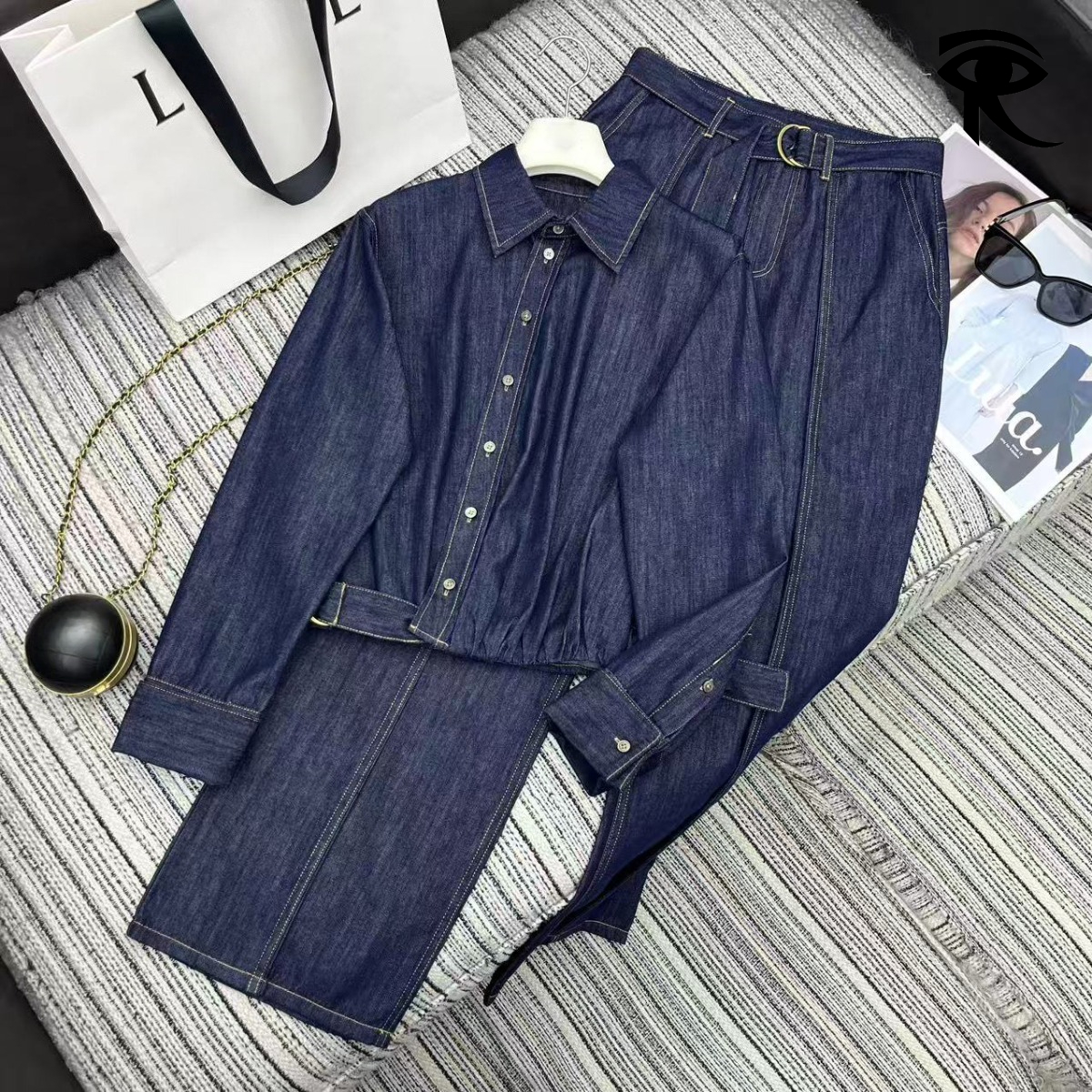 2026 Spring New Denim Bias-breasted Shirt Loose Original Color Denim Shirt Jeans Set Original Clothing Designer Jeans Suit Factory Direct Sale