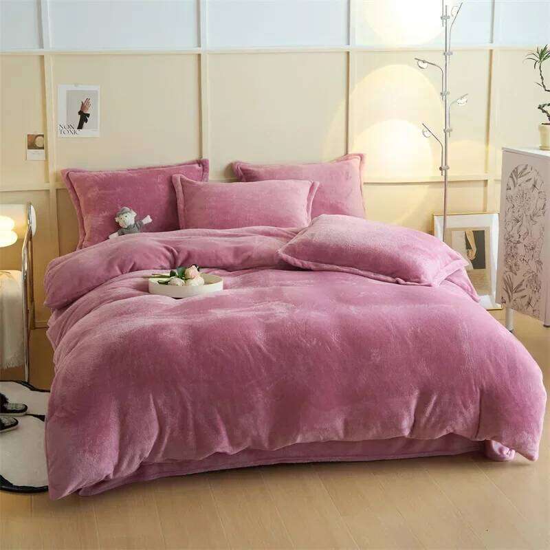 2024 new thickened autumn and winter solid color double-parcel milk fleece four-piece warm quilt cover bed sheet mattress kit C260304-image-1096229923