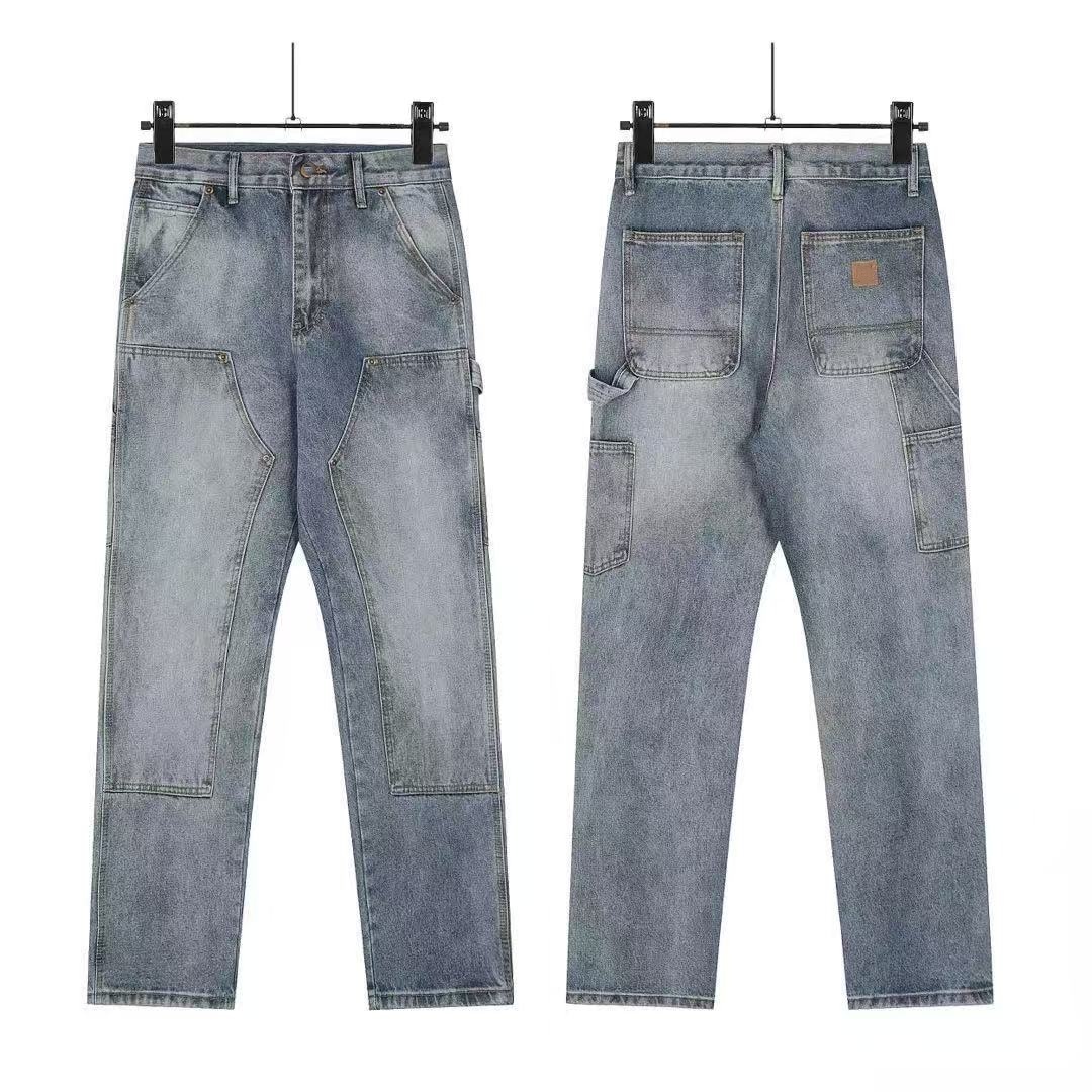 G Splatter Ink Pocket Pantalon long légèrement évasé, Jeans décontractés unisexes à la mode de rue