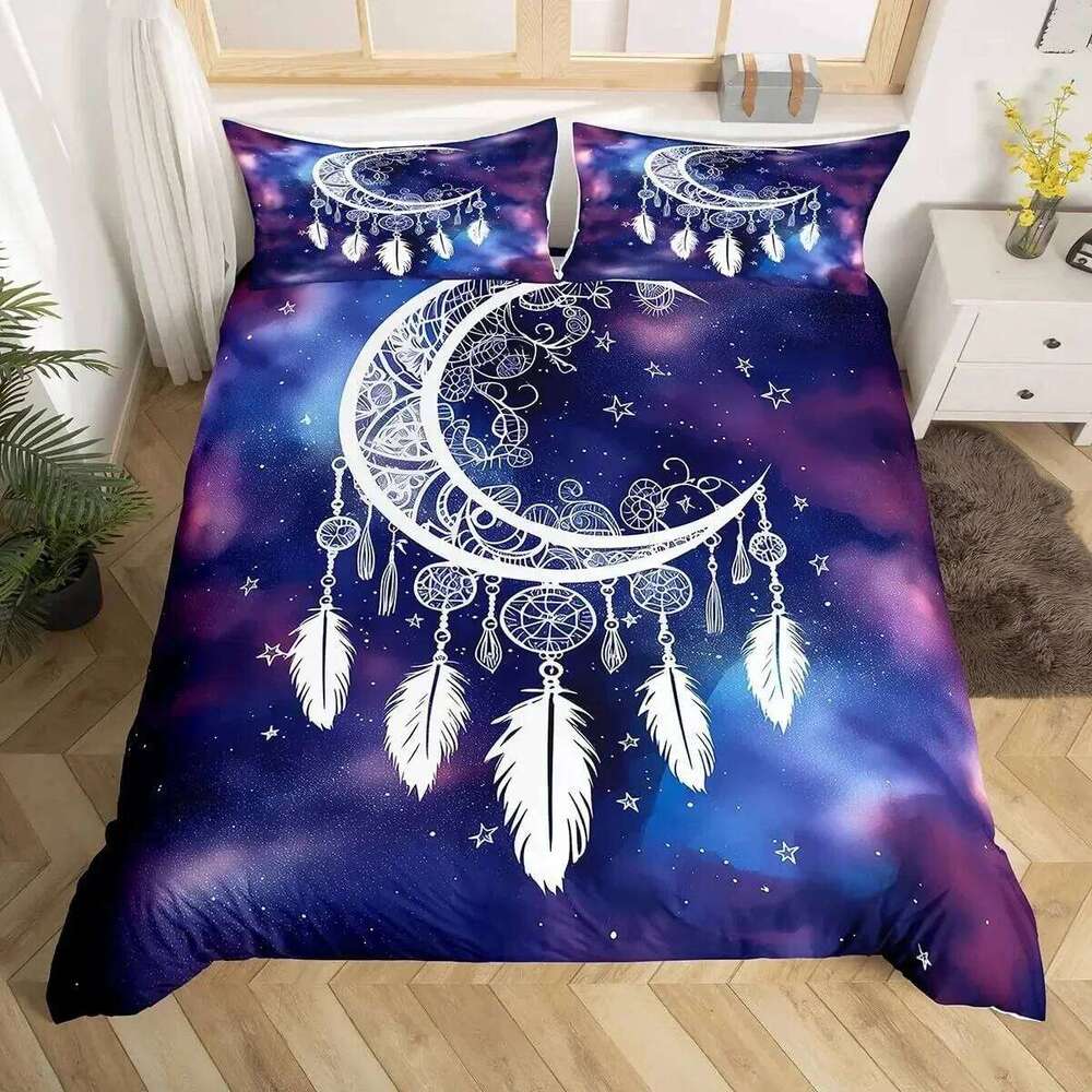 Dream Catcher Bedding Set Boho Mandala Duvet Twin King,Exotic Tribal Feather Comforter Starry Sky Galaxy Quilt Cover C260304-image-1096213938