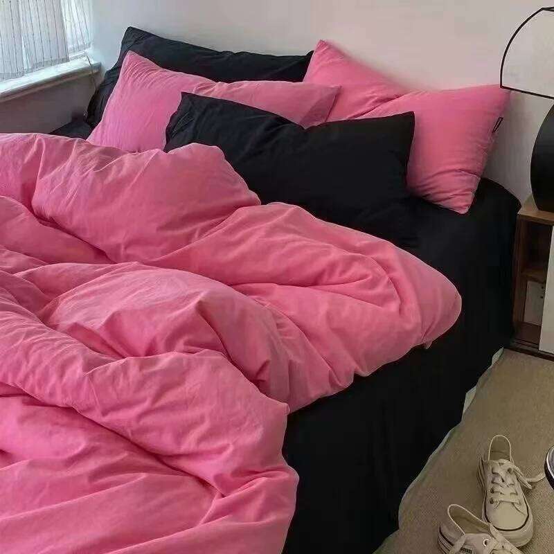Nordic Princess Pink Bedding Set Girls Adults Twin Full Queen Size Flat Sheet Duvet Cover Pillowcases Solid Color Bed Linen C260304-image-1096228011