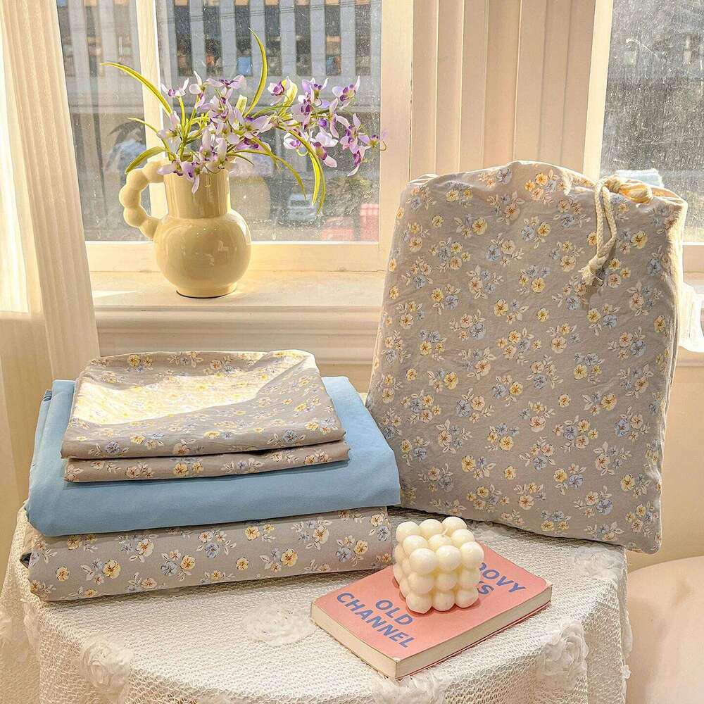 Korean Style Bedding Sets Soft Flat Duvet Pillowcase Polyester Twin Queen Full Size Quilt Cover Fitted Sheet Set C260304-image-1096213384