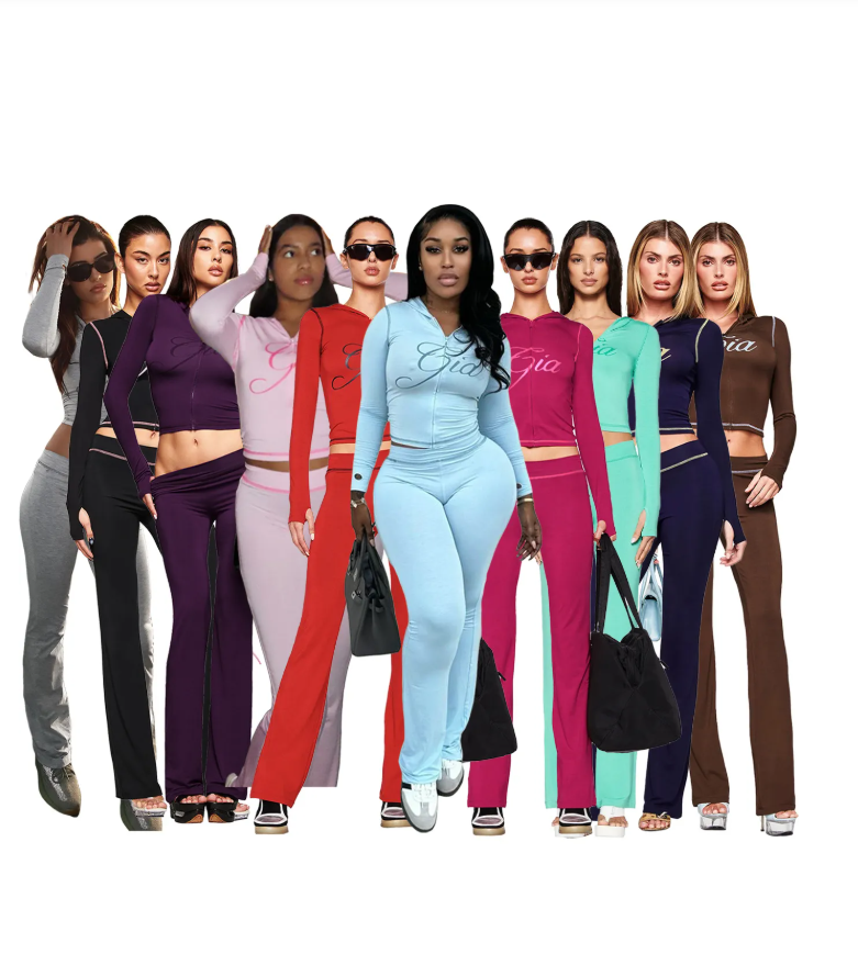I Am GIA Pants Womens Trksuit Piece Set Designer Sports Suit For Women Flared Zip-up Long Slve High Quty SprTop Low Waist Micro Social Outfits For 2