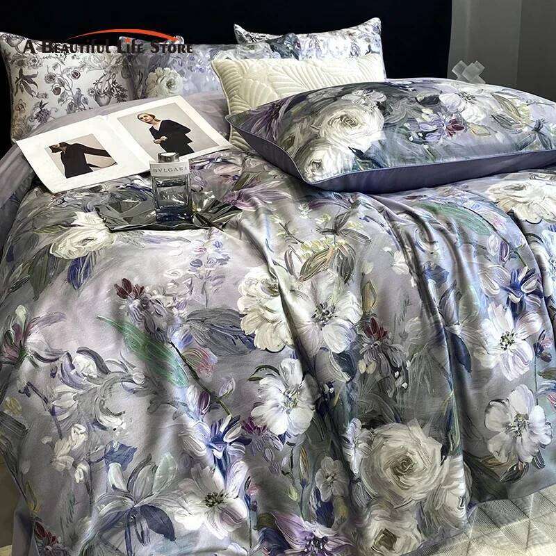 1000TC Egyptian Cotton Bedding Set, Vintage Oil Painting Style, Plant Flowers Pattern, Soft, Duvet Cover, Bed Sheet, Pillowcases C260304-image-1096246951