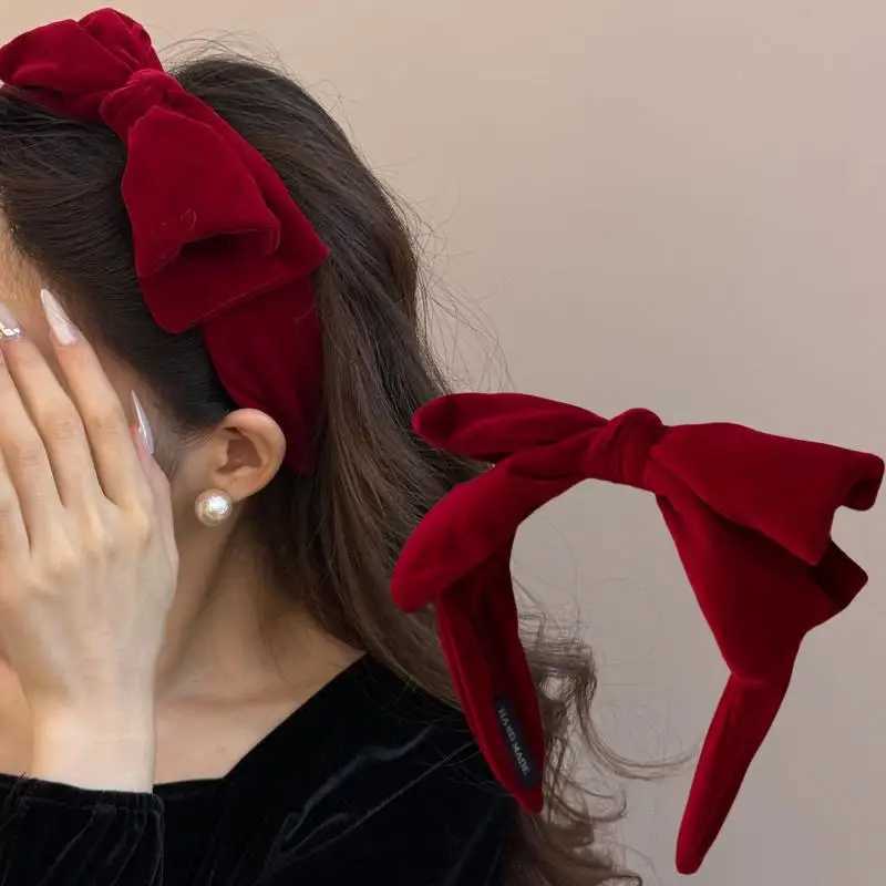 Red Black Velvet Wide Bow Headband For Girls Women Winter Hairband Fashion Temperament New Year Hair Accessories H260304-image-1096240818