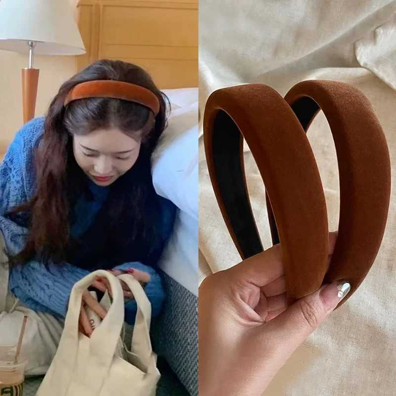 Vintage Velvet Headband Wide Cross Thin Padded Hairband Pumpkin Color Headbands Simple Daily Women Hair Accessories H260304-image-1096240899