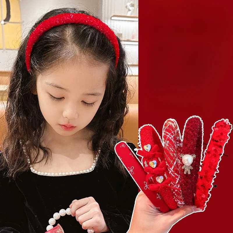 2024 New Children Red Colors Bowknot Ornament Headband Headwears Girls Fashion Acrylic Hair Hoop Headbands Kids Hair Accessories H260304-image-1096241022