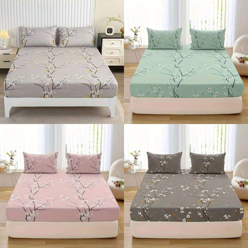 3pcs Printed Pattern Set, 1* Fitted Sheet + 2* Pillowcases, Without Core C260304-image-1096244658