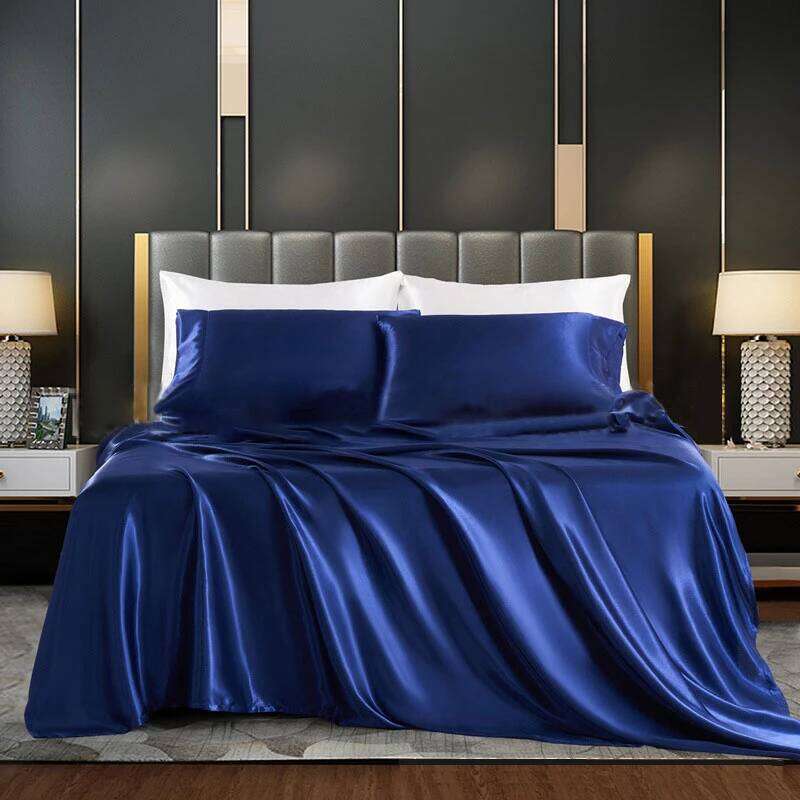 Luxury Solid Color Rayon Satin Bedding Set Include Duvet Cover Flat Sheet Pillowcase Queen King Size Free Ship C260304-image-1096217304
