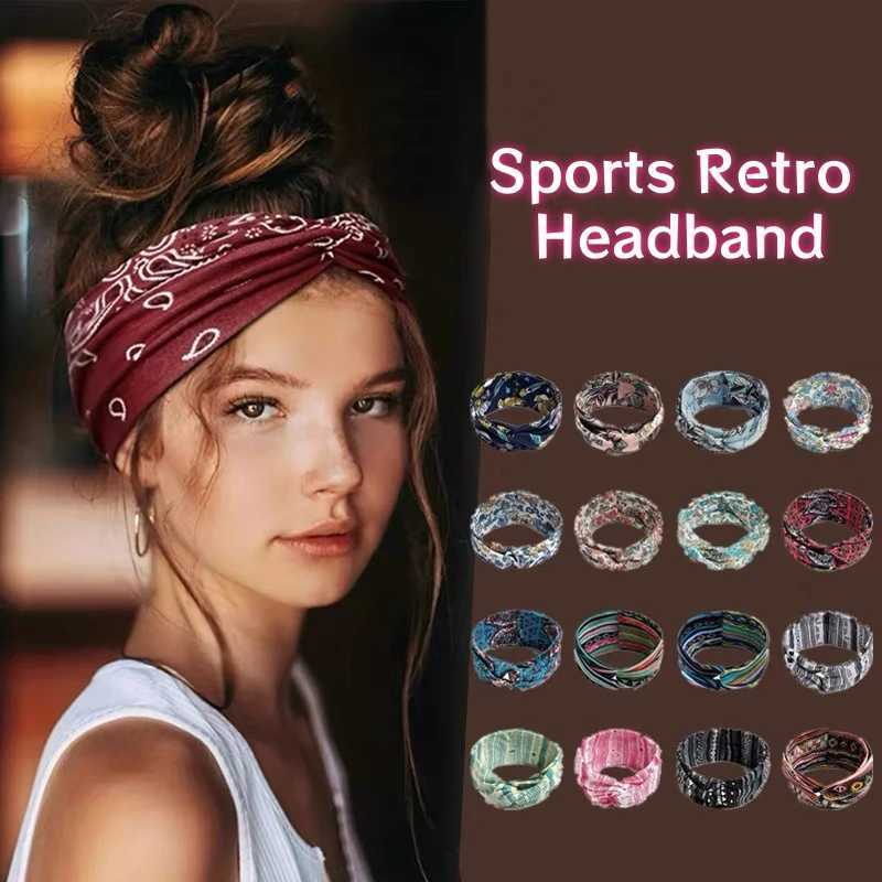 Retro Headbands Fashion Printed Wide Knotted Hair Bands Soft Cotton Head Wraps Headband for Women Sport Yoga Hair Accessories H260304-image-1096240572