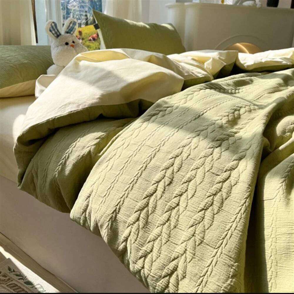 Knitted Washed Cotton Four with Ins Style Simple and High-end Feeling, Bed Sheet Duvet Three Piece Set C260304-image-1096226117