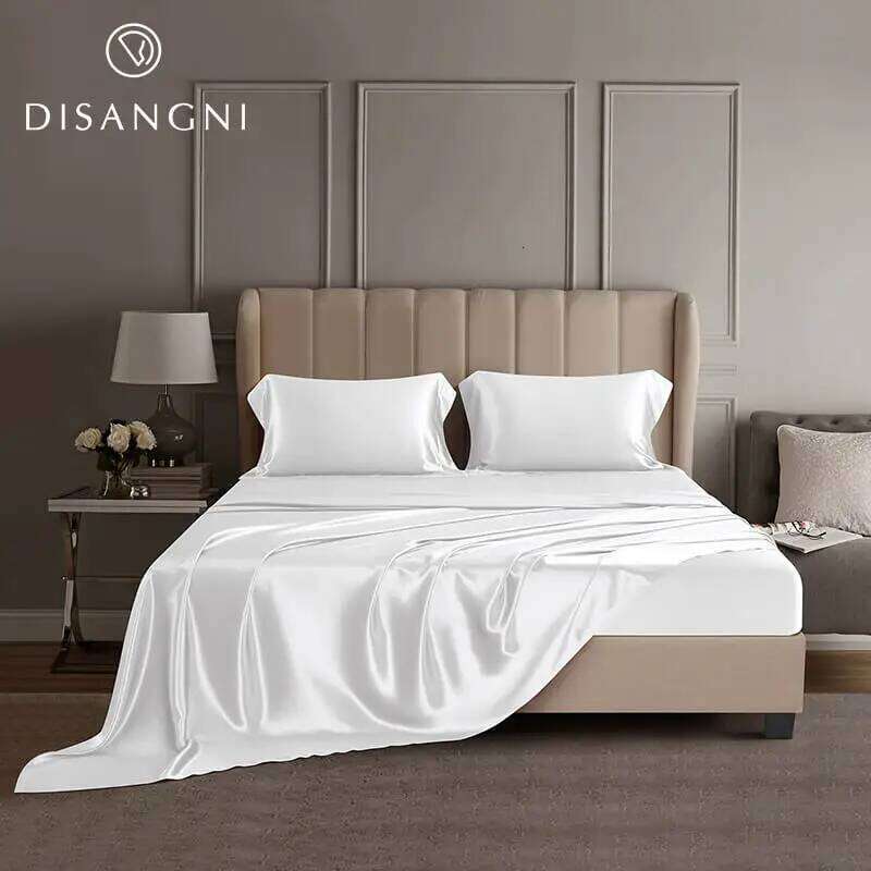 DISANGNI 22 Momme 100% Mulberry Silk Bedding Set 4-Piece Luxury 2 Pillowcases, Fitted Sheet, 1 Flat Sheet - 6A Grade Natur C260304-image-1096246631