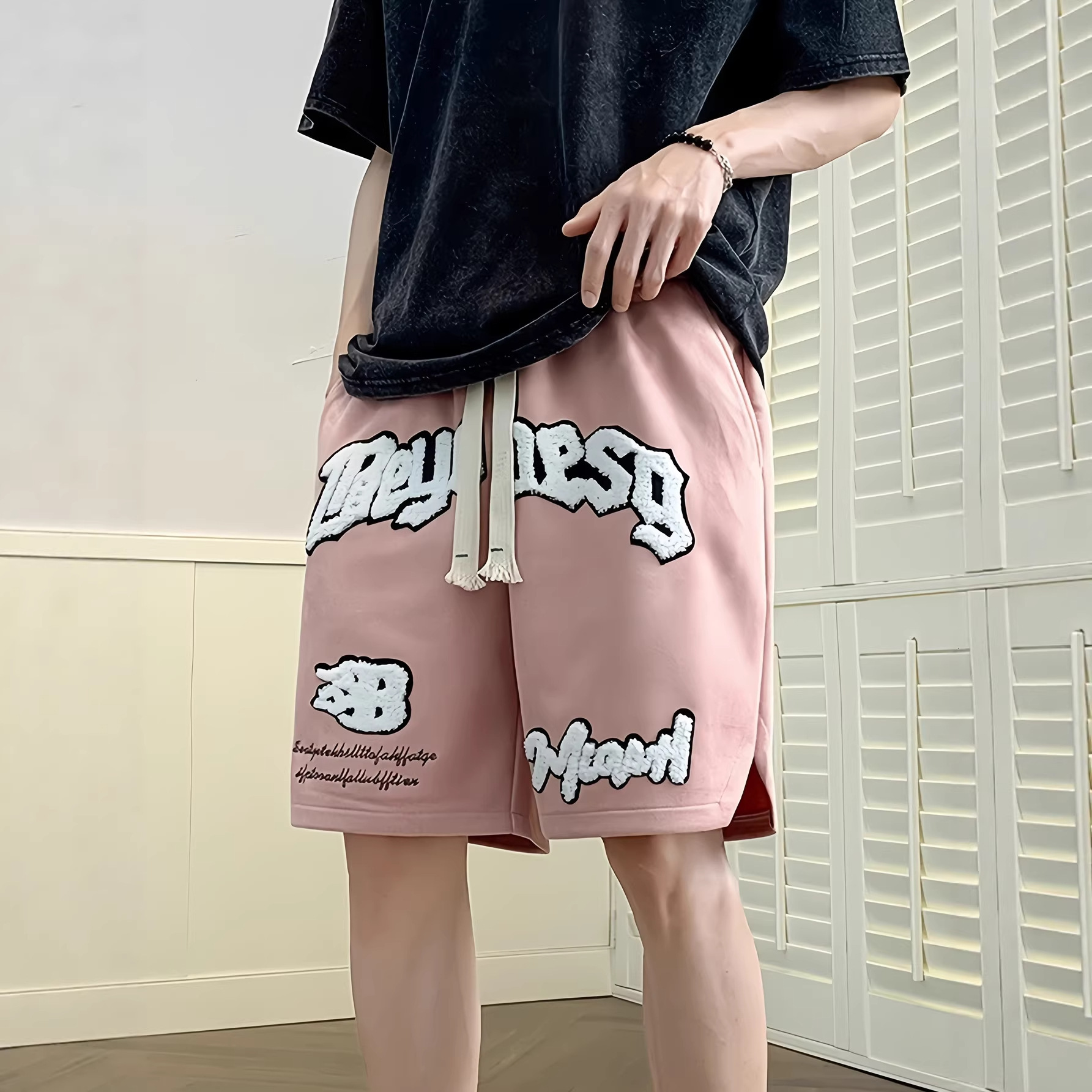 Luxury Brand Designer Clothes American-Style Trendy Men's Plus-Size Casual Drawstring Shorts, Summer Sports Versatile Loose-Fitting Knee-Length