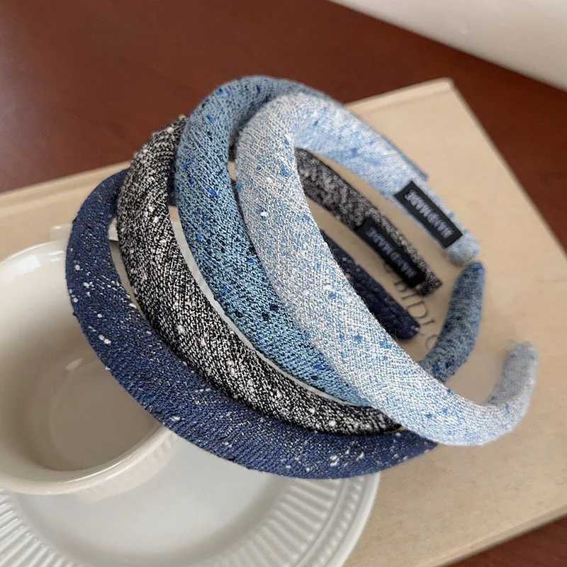 French Style Blue Hairbands For Women New Trendy Tweed Fabric Headbands Plain Non-slip Hair Hoops Padded Hair Crown Accessories H260304-image-1096240553