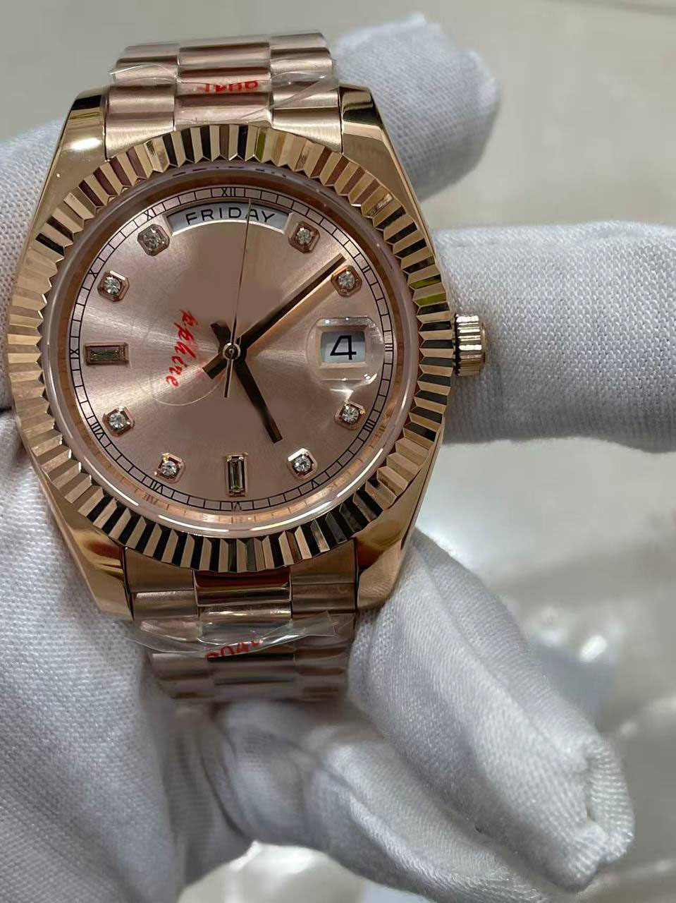 Montre à mouvement automatique pour hommes, haute qualité, cadran en or rose, bracelet en acier inoxydable, 2025