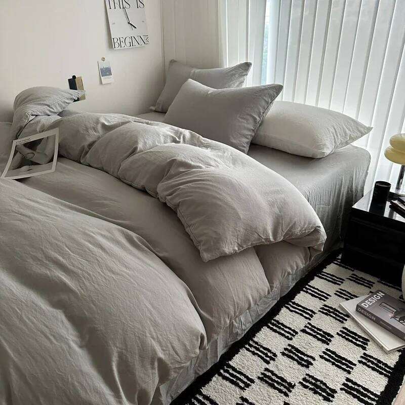Bed Linen Solid Cotton Bedding Set with Sheet Duvet Cover Pillowcases Single Couple Bedsheet King Queen Double Twin Size C260304-image-1096240120