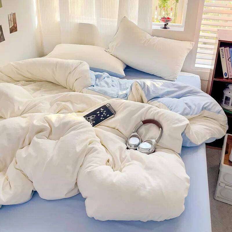 Linen Cotton Bedding with Sheet Duvet Cover Pillowcase Single Couple Bedsheet King Queen Twin Size Soild Color Bed Set C260304-image-1096239473