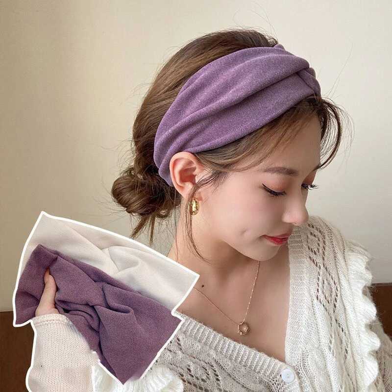 Women Elegant Solid Cross Woolen Elastic Headband Thickened Outdoor Casual Warm Hairbands Turban Bandana Fashion Hair Accessorie H260304-image-1096240932